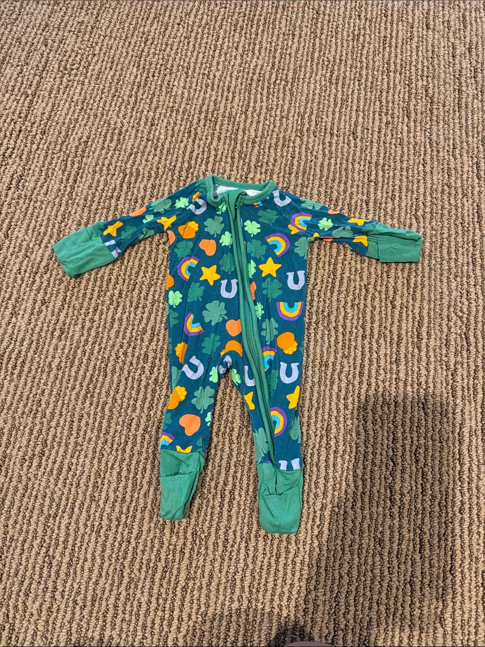 Little Sleepies Teal St. Patrick’s Day One-Piece Footie Pajamas